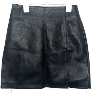 TOPSHOP Black Faux Leather Mini Skirt Slit Thigh Pencil Skirt